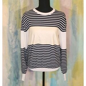 VTG Striped‎ Nautical Anchor Knit Sweater Top Long Sleeve Cream Navy
